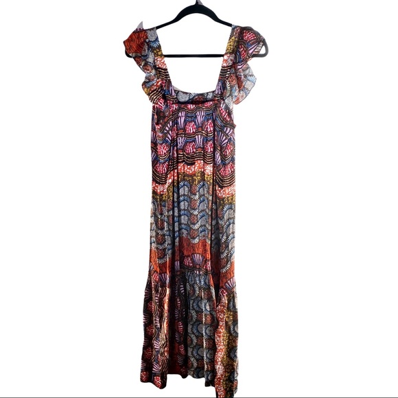 Corey Lynn Calter Anthropologie Doriane Midi Dress Abstract Pattern Ruffle XS - Picture 5 of 10
